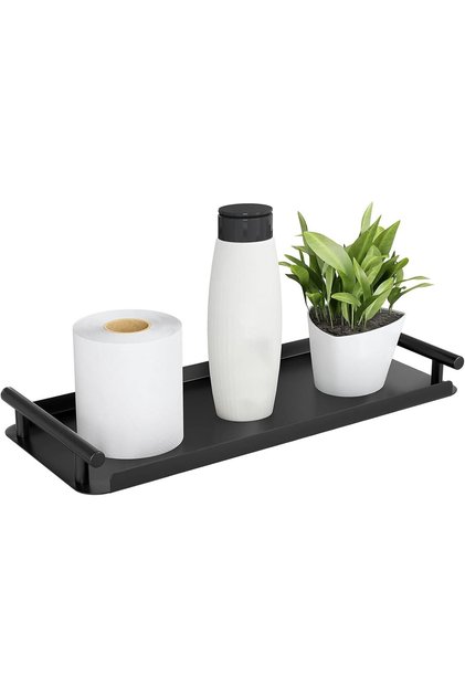 Space-Saving Toilet Tank Tray, Carbon Steel Organizer with Handle, Black