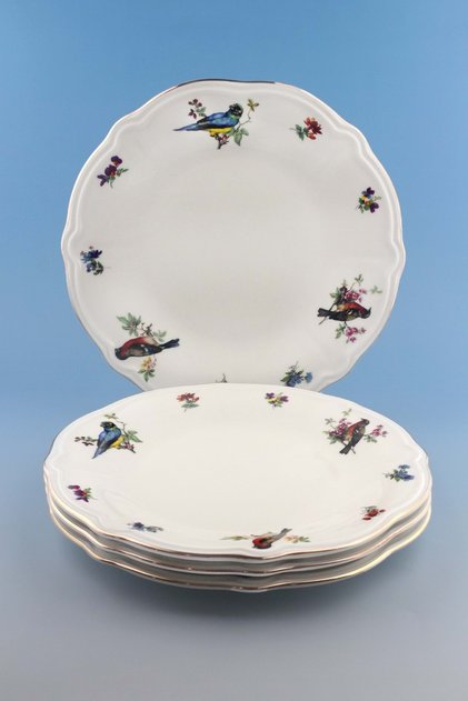 Colorful Birds Antique Gold Gilded 4 Pieces Porcelain Serving Plate