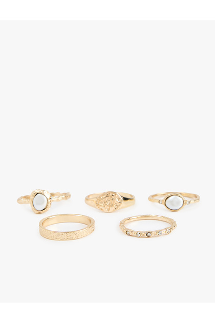 Stone Detailed Textured 5-Piece Ring Set