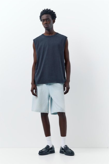 Baggy relaxed fit denim bermuda