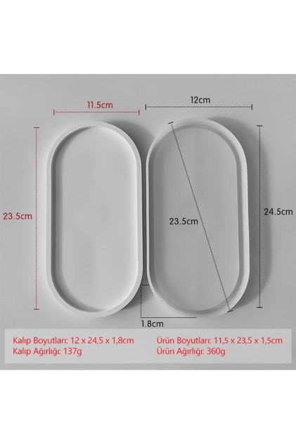 24,5cm Oval Şeklinde Alçı & Taş Tozu & Epoksi Hobi Döküm Çalışmaları İçin Esnek Silikon Kalıp 1 Adet