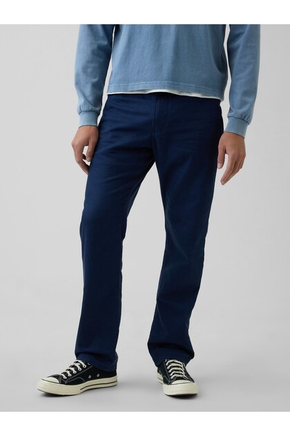 Erkek Koyu Mavi Keten Karışımlı Relaxed Straight Pantolon