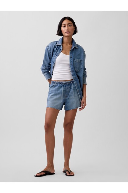 Kadın Mavi Low Slung Easy Denim Şort
