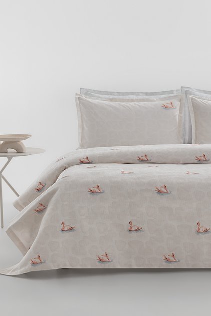 Folia Printed 100% Cotton Single Pique Set - Ecru