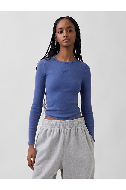 GAP Kadın Mavi Fitilli Crop Logo T-Shirt - Fiyatı, Yorumları