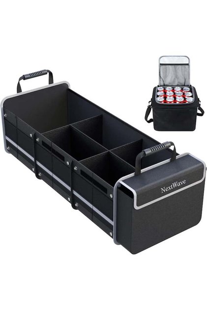 Organizator portbagaj NextWave®️ 90x35x30 cm, 6 compartimente, geantă termică, pliabil, negru