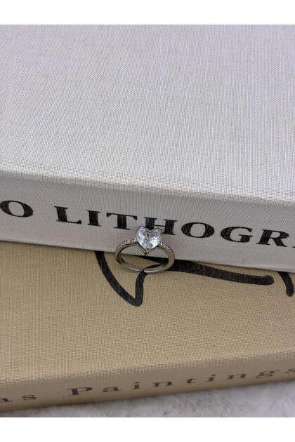 Silver Color Heart Model Zircon Stone Adjustable Brass Ring T2