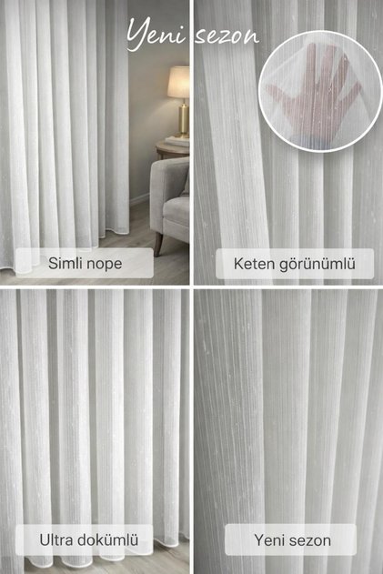 No Ironing Required Glittery Nope Model Modern New Season Tulle Curtain 1/2 Sparse Pleated Special Size
