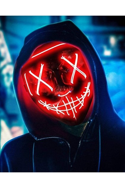 Hallowen Led Işıklı Neon Maske 3 Modlu Parti Eğlence Maskesi Korku Kırmızı Led Neon Maskesi