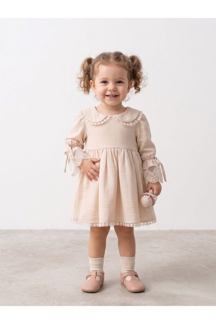 Baby Girl Birthday Dress with Lace Collar and Cotton