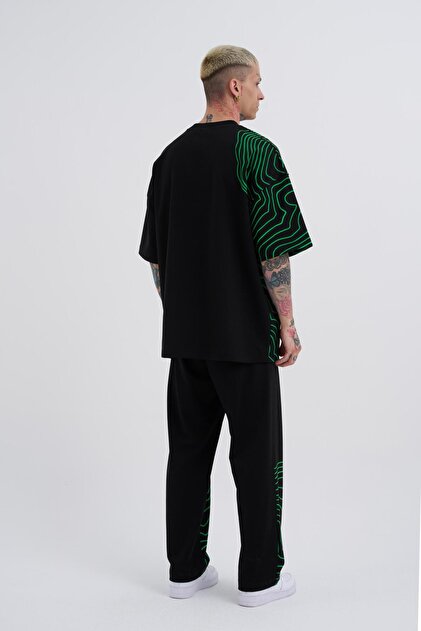 Machinist Erkek Striped Macstrar Oversize Tişört Siyah-Erik Yeşil