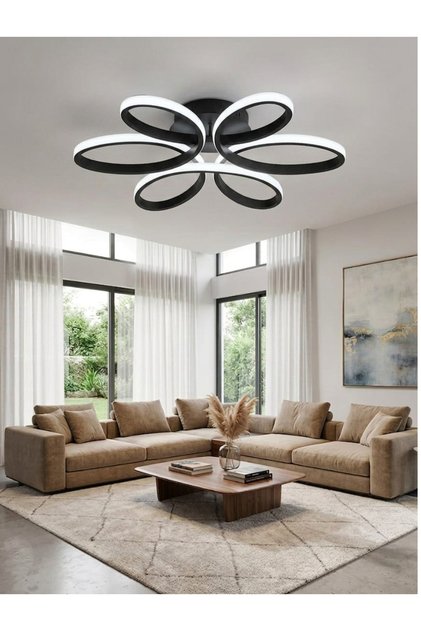 3 Renkli Yonca 6’lı Siyah Plafonyer Salon Mutfak Çocuk Odası Yemek Masası ve Antre için Modern LED