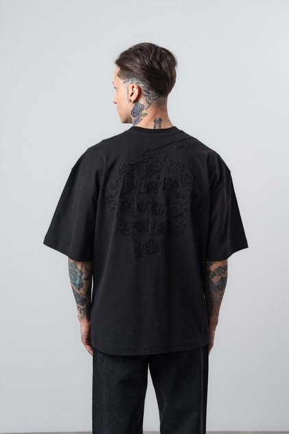 Ανδρικό T-Shirt Route με κέντημα Oversize Μαύρο
