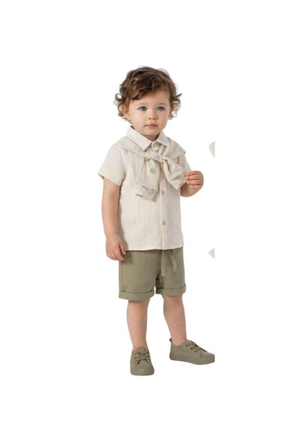 Baby Boy Cream Shirt Green Shorts Stylish Summer Set