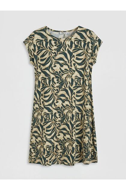 Crew Neck Patterned A-Line Dress