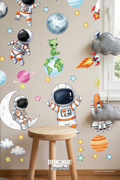 Astronaut Space Travel and Planets Sticker Children's Room Wall Door Glass Sticker Sticker