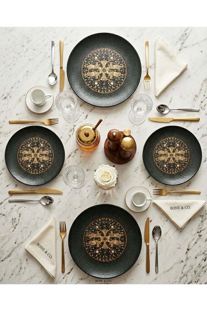Bonna Porcelain Mesopotamia Anthracite 2-Person Catering Set - Breakfast Set - 4 Pieces