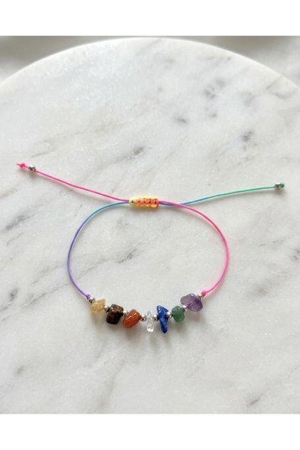 Natural Stone 7 Chakra Bracelet – Agate, Citrine, Crystal Quartz, Lapis, Aventurine, Tiger's Eye, Amethyst