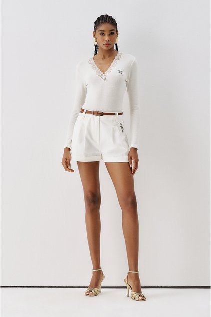 Ss6158 Collar Lace Detailed Snap Fastener Bodysuit