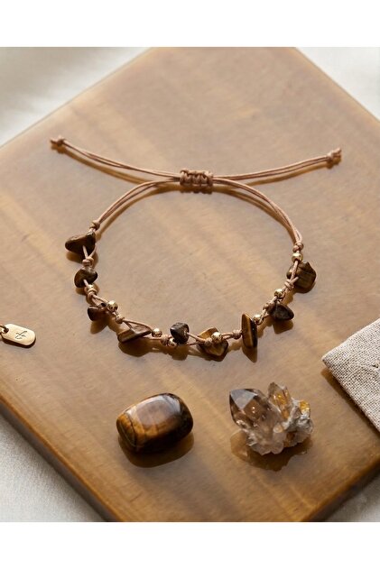 Tiger's Eye Natural Stone Anklet / Bracelet Adjustable Handmade