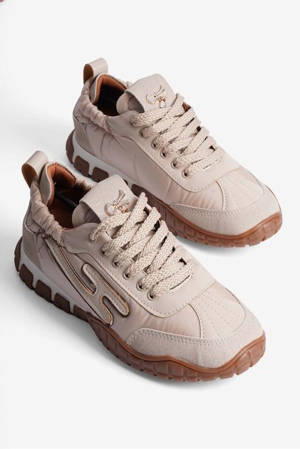 Women's Sneaker Parachute Buckle Detailed Rubber Back Sports Shoes Zephy Beige