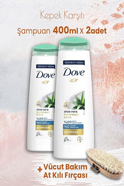 Dove Aloe Vera Shampoo Anti-Dandruff - 400ml x 2 Pieces and Body Care Horse  Hair Brush- Trendyol