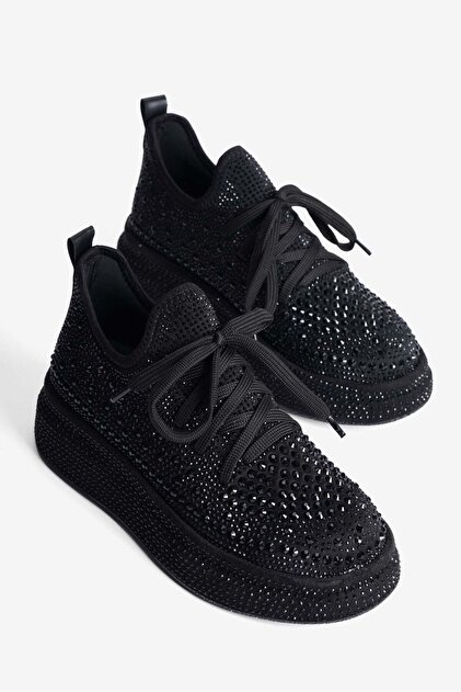 Mubiano Kadın Sneaker Düz Taban Taşlı Boncuk Detaylı Streç Spor