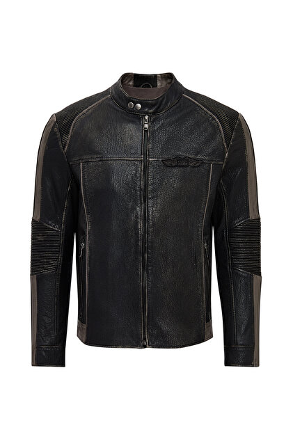 デリーモ Derimod Barry Erkek Gri Hakim Yaka Slim-Fit Deri Mont 25WGF65862R