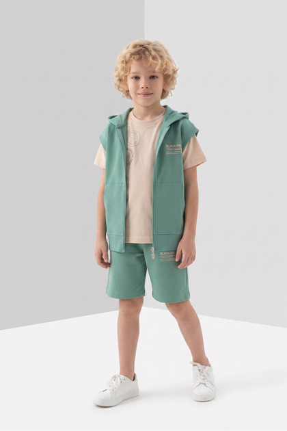 Crew Neck Boys' Vest T-Shirt and Shorts Three-Piece Set