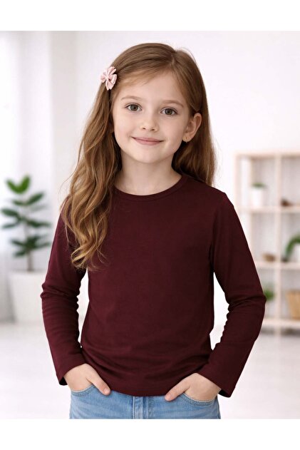 Basic Çocuk Bordo Uzun Kol T-shirt