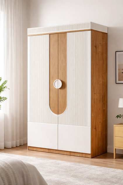 Gardırop, Vira 2 Kapaklı Dolap - Ceviz - Krem