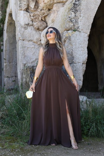 Bitter Brown Halter Neck Dress