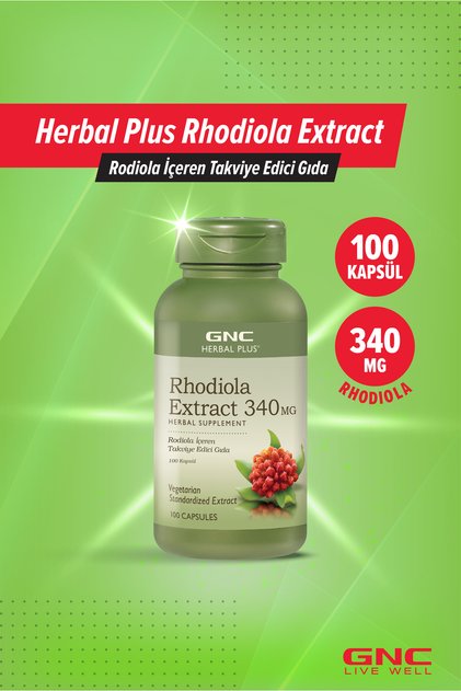 GNC - Herbal Plus Rhodiola Extract 340 mg - Rodiola İçeren Takviye Edici Gıda - 100 Kapsül