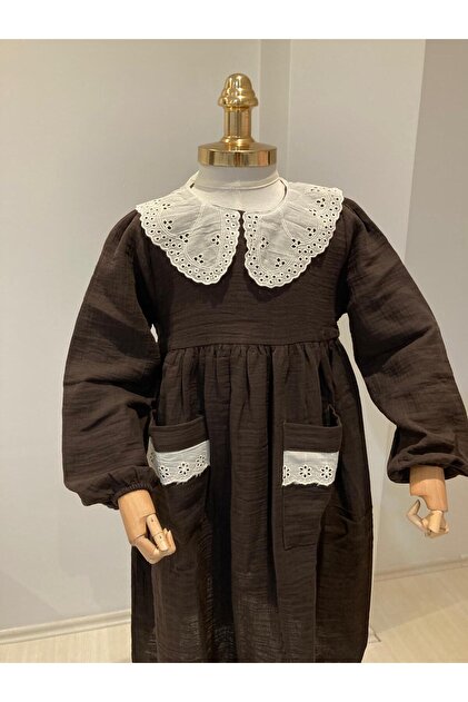 UHDE STORE Girl's Chocolate Brown Hijab Long Muslin Dress Merasim Dress  Umrah Dress- Trendyol