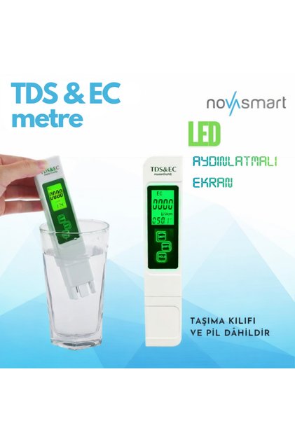 TDS & EC Su Ölçer |TDS Metre - Dijital Su Kalite Test Cihazı | Hidroponik,Akvaryum ve İçme Suyu Ölçüm-LED IŞIKLI