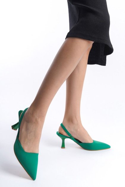 Serrace Material Open Back Short Heeled Women's Shoes,