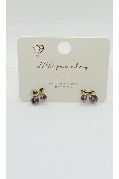 Purple Cherry Detailed Gold Mini Earrings