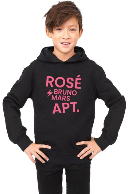 Blackpink rose bruno mars apt black kids 3-thread hoodie