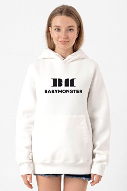 Tshirthane Babymonster Logo White Women's 3Ip Hooded Sweatshirt