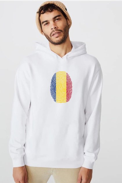 Romania Fingerprint White Men's 3Ip Hooded Sweatshirt