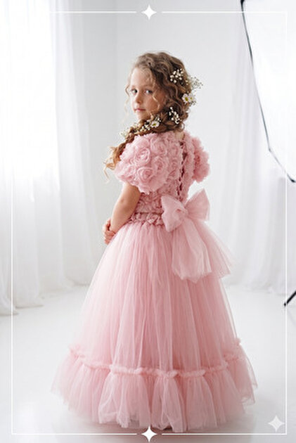 ALYRA Girl's Princess Dress with Roses and Layers of Tulle, Special  Occasion Dress, Ages 2-6, Pink/Powder/Cream- Trendyol