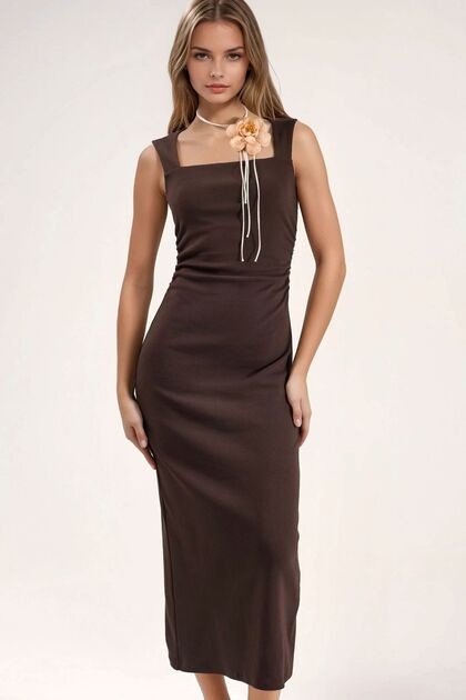 square neck fitted midi dress Square Neck Long Sleeve Midi Dress main image 1