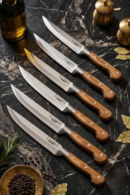 LAZBİSA Hand Craft Mutfak Bıçak Seti Et Ekmek Sebze Meyve Bıçağı 6