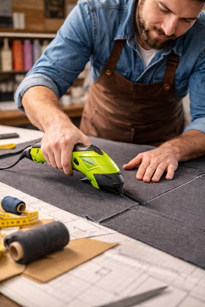 Stron Elektirikli El Kumaş Kesim Makası Yeşil