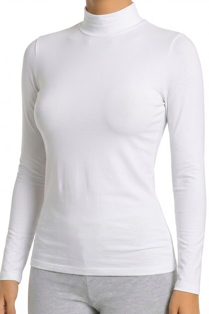 Women's Long Sleeve Half Turtleneck Bodysuit Cotton Lycra T-Shirt