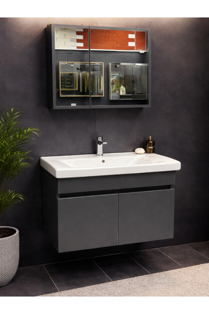Natural 80 cm Antrasit Banyo Dolabı Seti