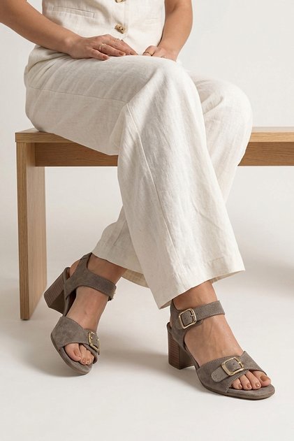 , Women's Genuine Leather Heels Sandals 1611050Z8416 Mink