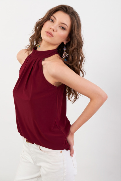 Women's Burgundy Halter Neck Blouse App1273