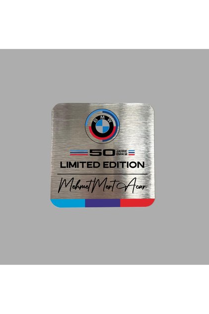 Kişiye Özel BMW Yeni Logolu 50. Yıl 50 Jahre Limited Edition Metal Etiket 6x6 cm Arkası Yapışkanlı