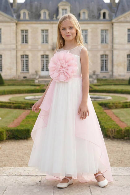 Pamina Girl's Organza Layered Evening Gown Graduation Ceremony Dress   Large Flower Detail 8-9-10-11-12-13-14-15 Years Old 36019Pr- Trendyol